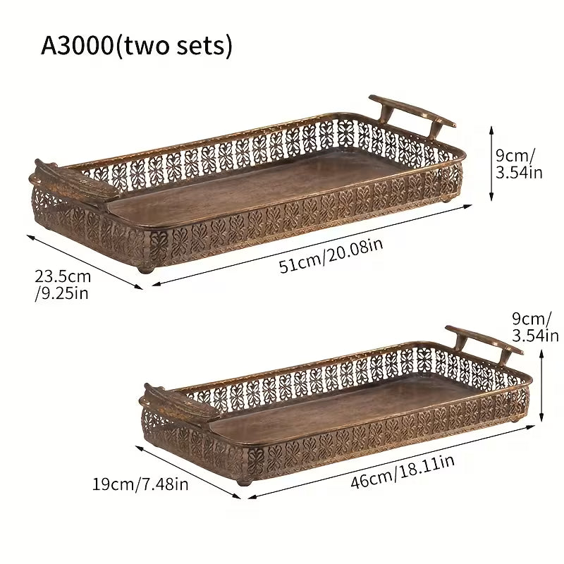 Royal Antique Metal Serving Tray Set – Vintage Embossed Duo