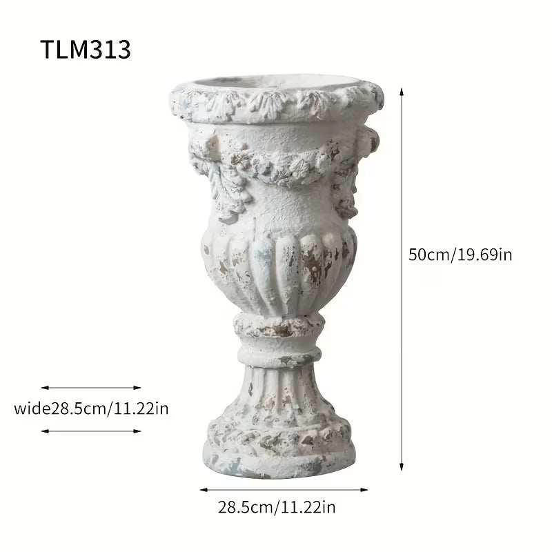 Antique White Classical Urn Planter – Vintage Pedestal Garden Vase
