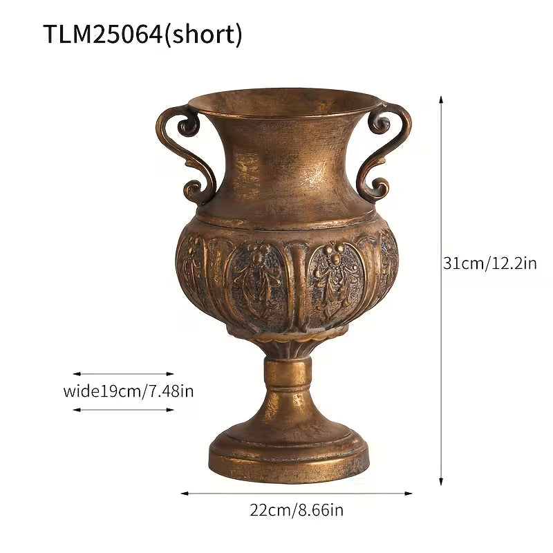 Rustic Vintage Metal Vase – Antique Floral Urn Planters