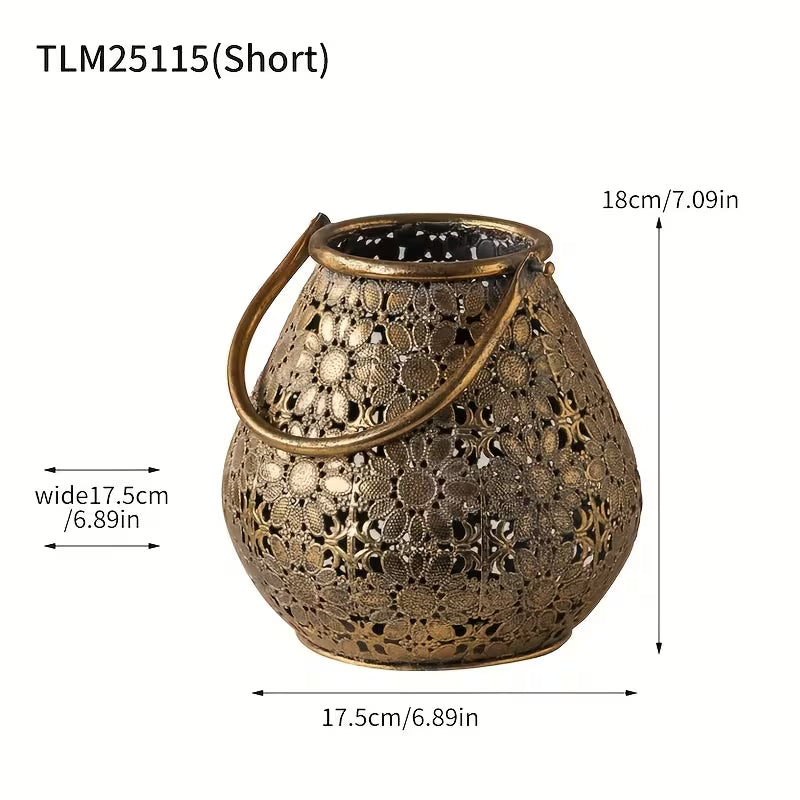 Rustic Antique Metal Lantern Set – Floral Cutwork Candle Holders