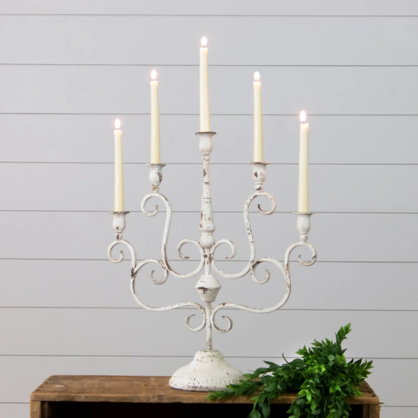 Elegant White Vintage Candelabra – 5 Arm Rustic Candle Holder