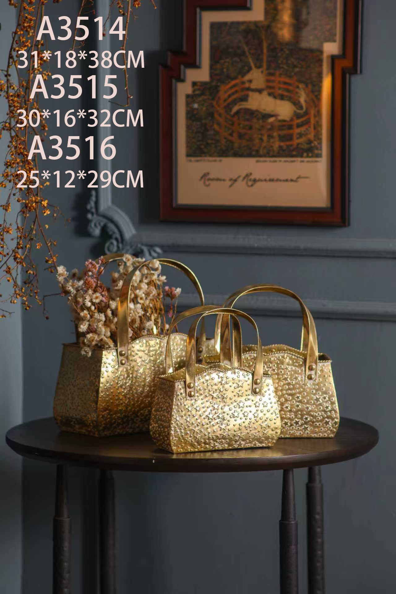 Rustic Hammered Gold Metal Decorative Basket | Luxury Tabletop Home Décor