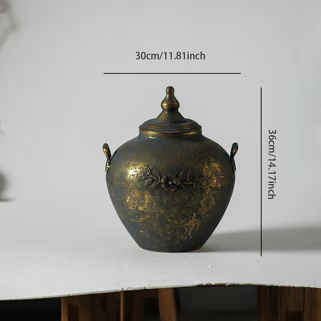 Antique Ember Metal Urn Vase – Rustic Heritage Statement Piece