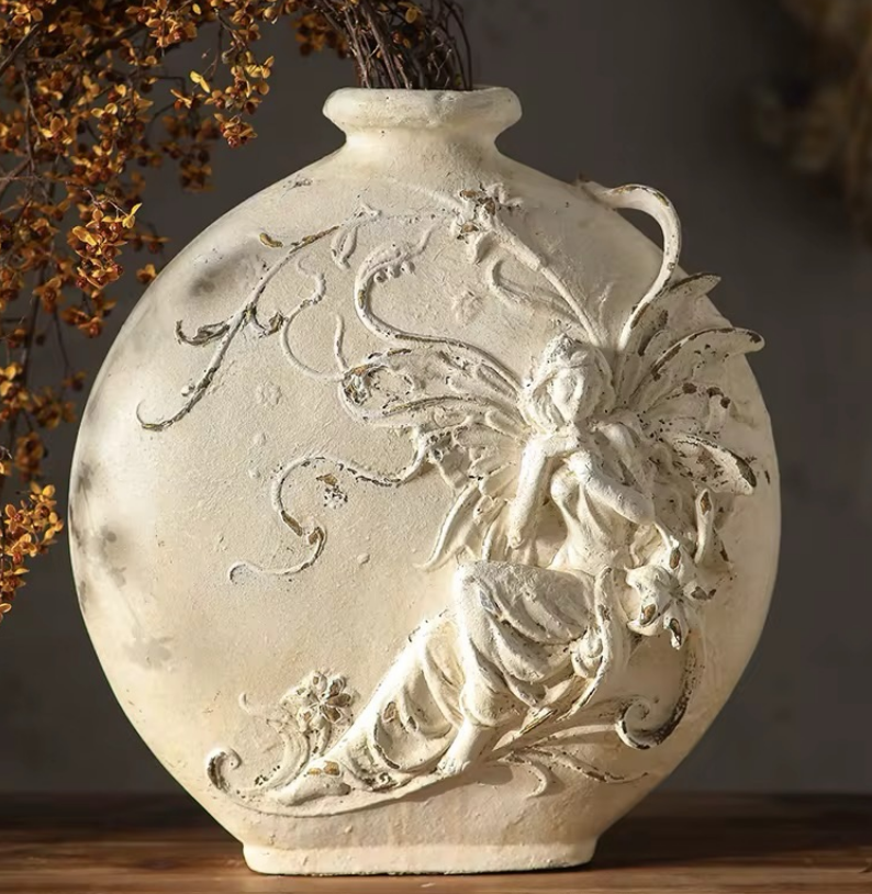Elysia Rustic Vase – Vintage Sculpted Floral Statement Piece