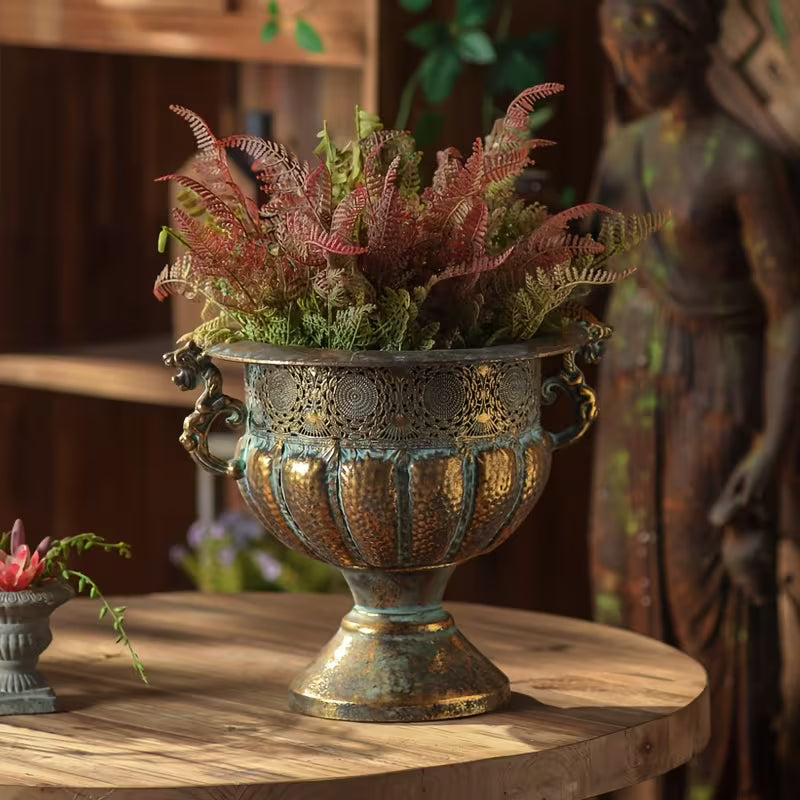 Siena Rustic Metal Planter – Vintage Floral Bowl Urn