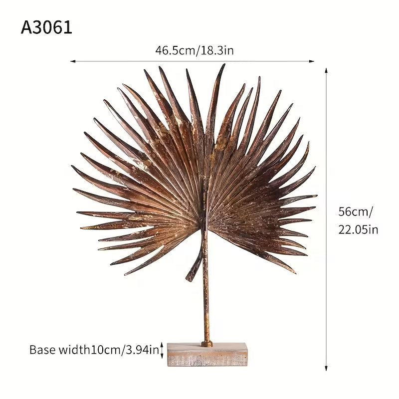 Rustic Palm Leaf Metal Sculpture – Vintage Statement Table Accent