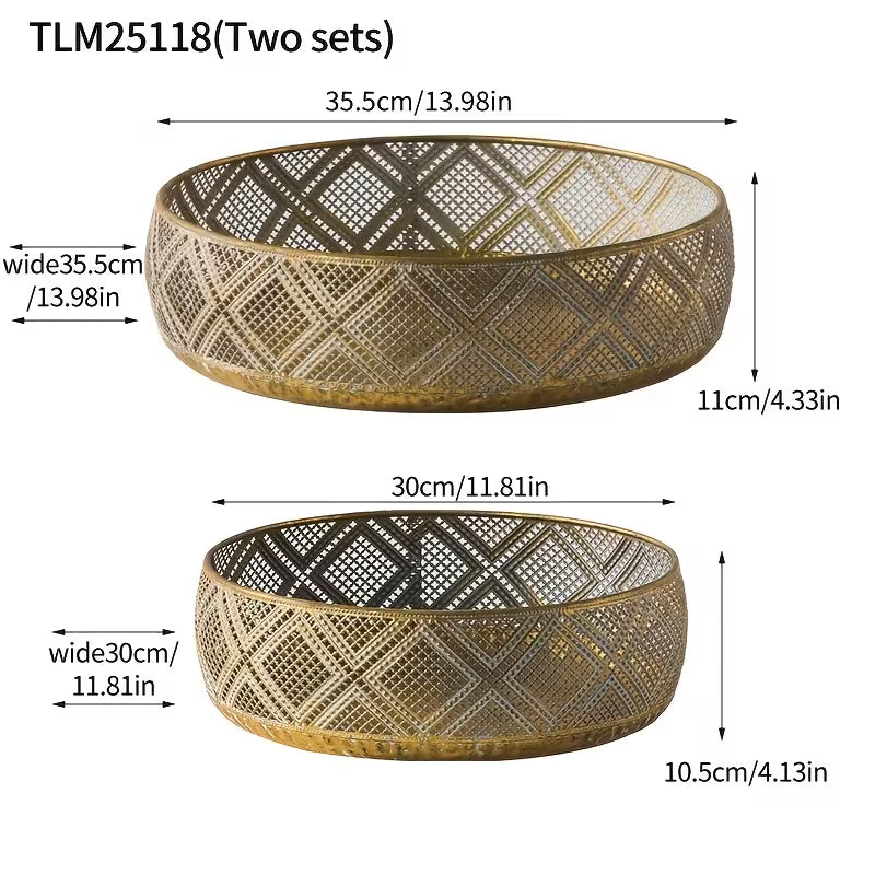 Rustic Gold Mesh Metal Bowl Set – Decorative Serving & Centerpiece Trays
