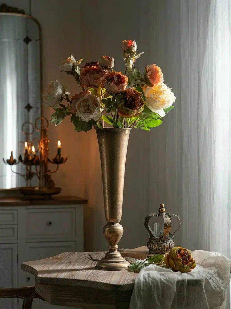 Valencia Tall Vase – Rustic Vintage Metal Statement Urn