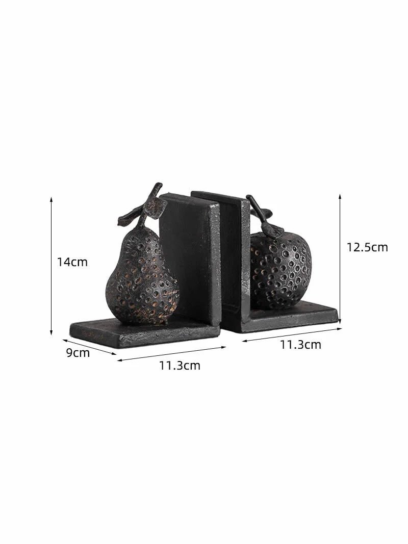 Rustic Fruit Accent Metal Bookends – Vintage Pear & Apple Set