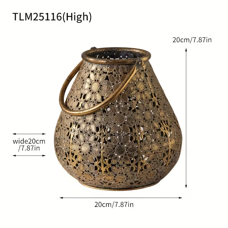 Rustic Antique Metal Lantern Set – Floral Cutwork Candle Holders