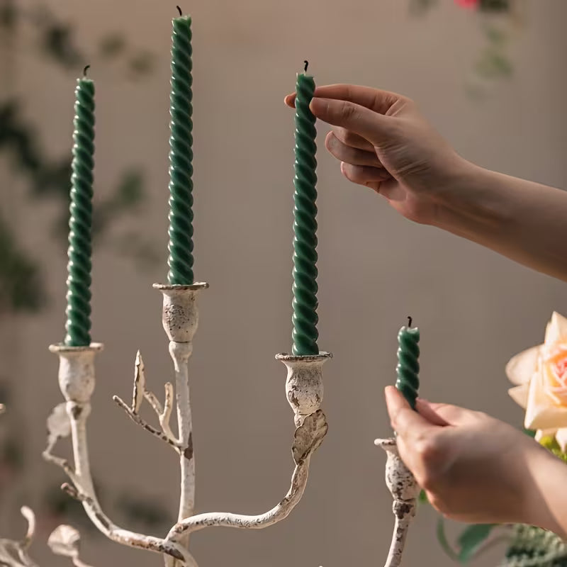 Rustic Branch Candelabra – 5 Arm Vintage Candle Holder (Silver Finish)