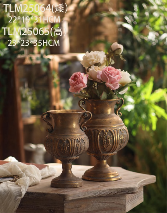 Rustic Vintage Metal Vase – Antique Floral Urn Planters