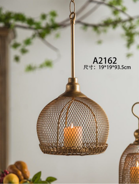 Gold metal hanging candle lantern