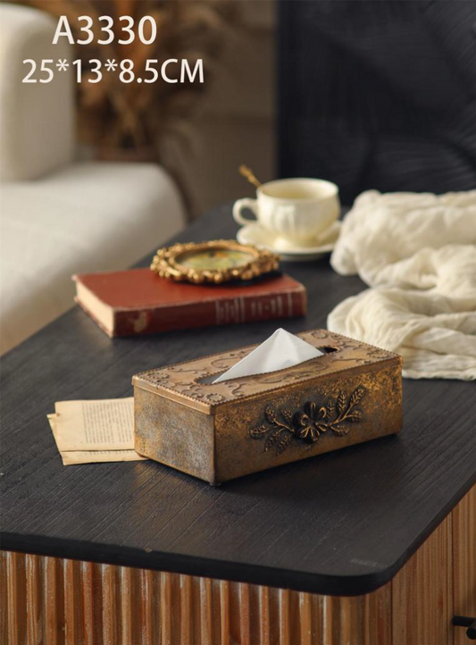 Vintage Floral Metal Tissue Box Holder – Rustic Antique Decorative Tissue Organizer