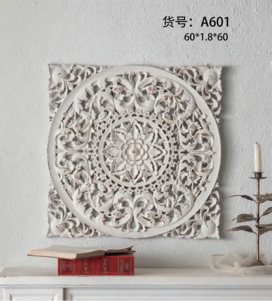 Vintage Mandala Carved Wall Art – Rustic Floral Decorative Panel
