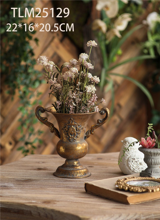 Florence Rustic Vase – Vintage Metal Decorative Flower Vase with Handles