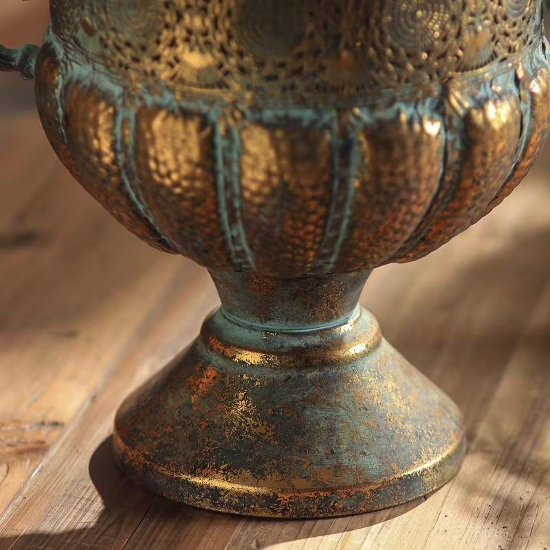 Siena Rustic Metal Planter – Vintage Floral Bowl Urn