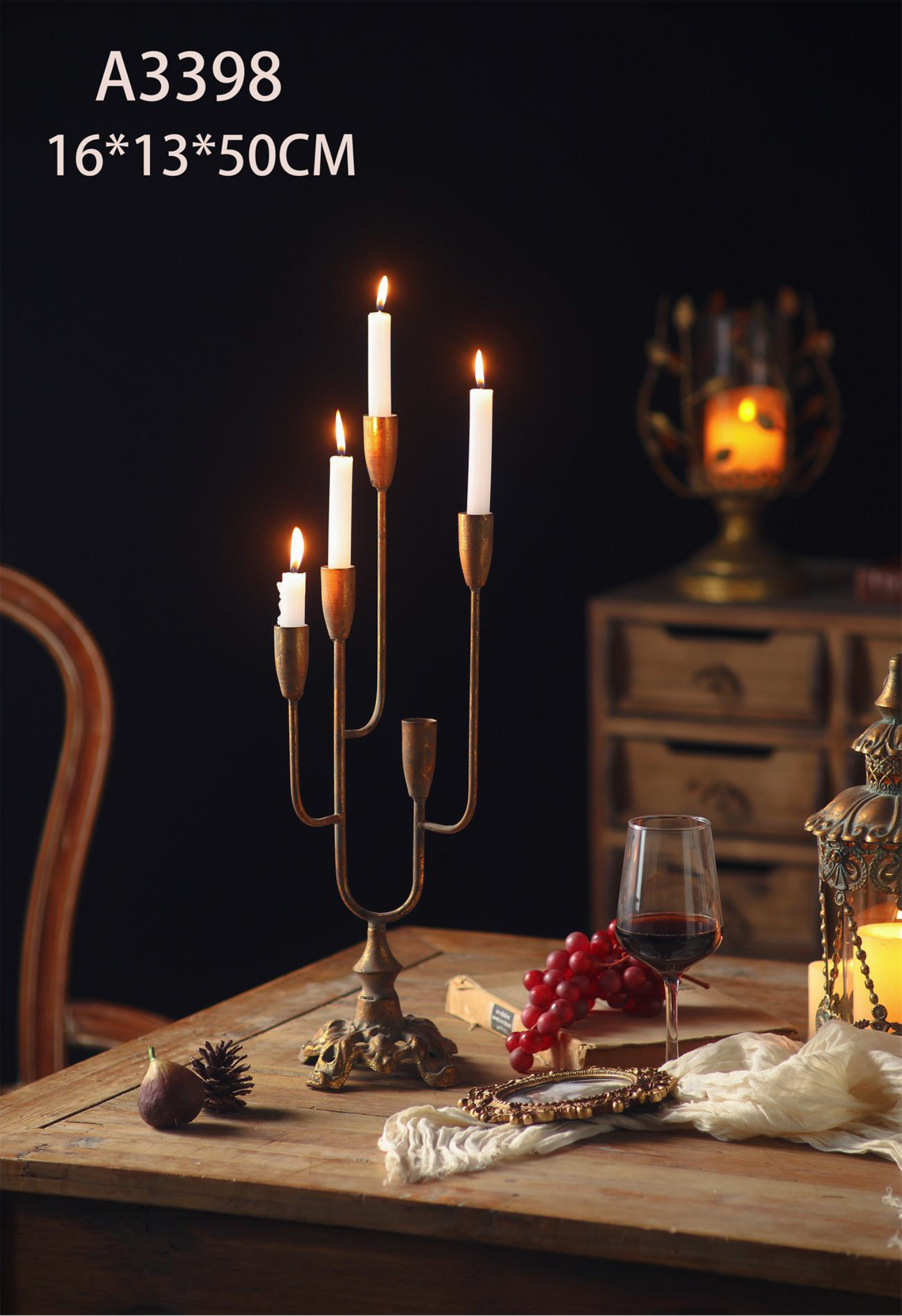 Vintage 5-Arm Metal Candelabra – Rustic Antique Gold Candle Holder Centerpiece