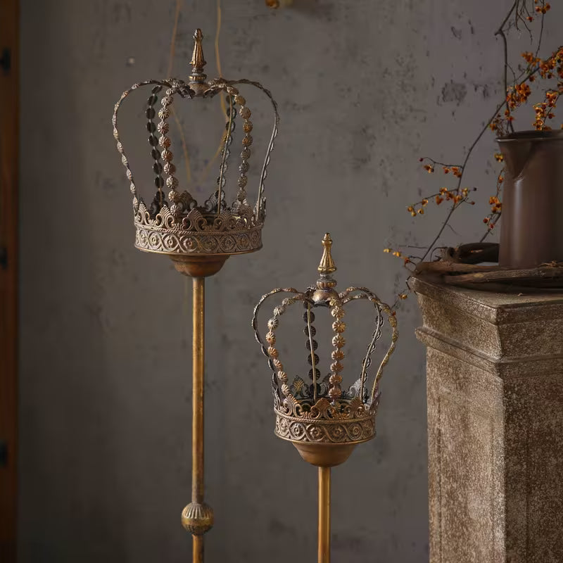 Rustic Crown Floor Candle Stand  – Vintage Royal Metal Holders