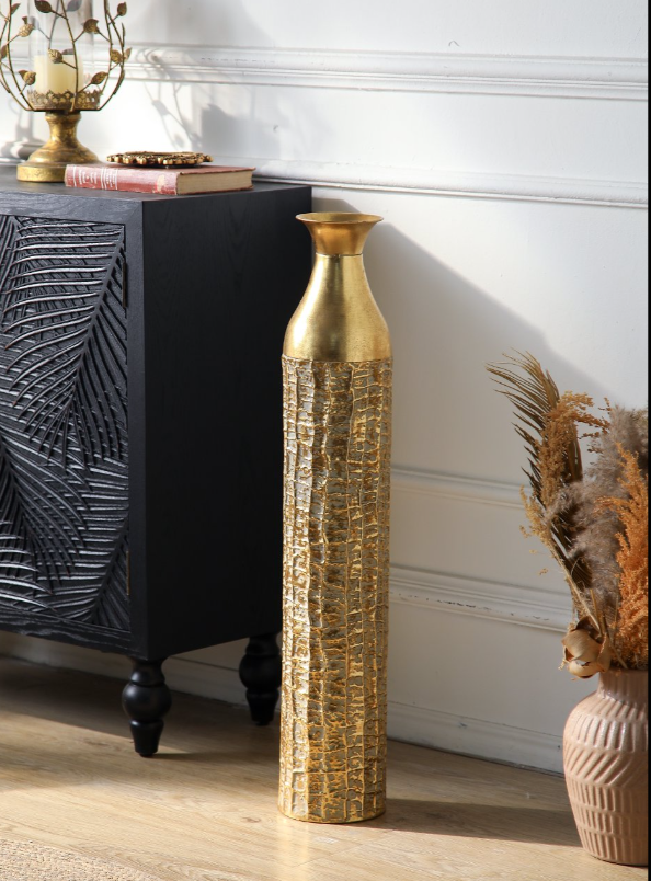 Tall Gold Textured Floor Vase – Luxury Metallic Statement Décor