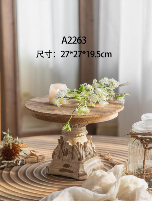Rustic Pedestal Cake Stand – Vintage Wooden Display Tray