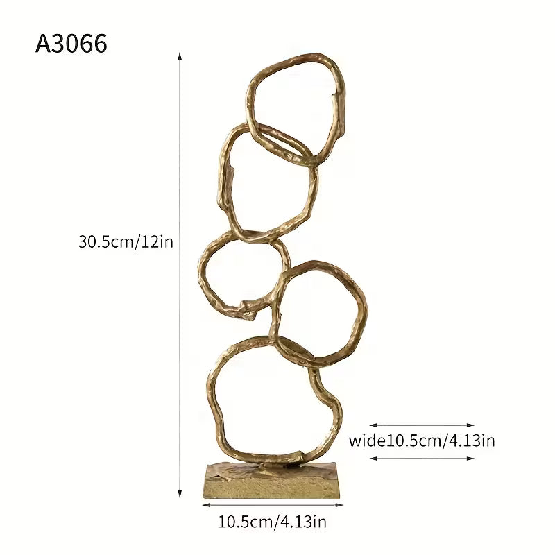 Abstract Ring Metal Sculpture – Rustic Gold Artistic Table Decor