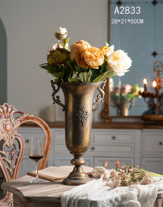 Aurelia Tall Vase – Rustic Vintage Metal Floral Urn