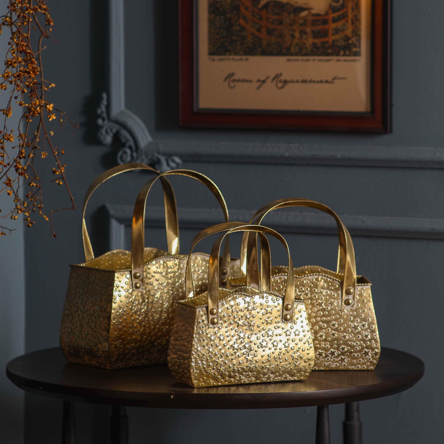 Rustic Hammered Gold Metal Decorative Basket | Luxury Tabletop Home Décor