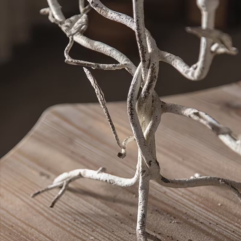 Rustic Branch Candelabra – 5 Arm Vintage Candle Holder (Silver Finish)