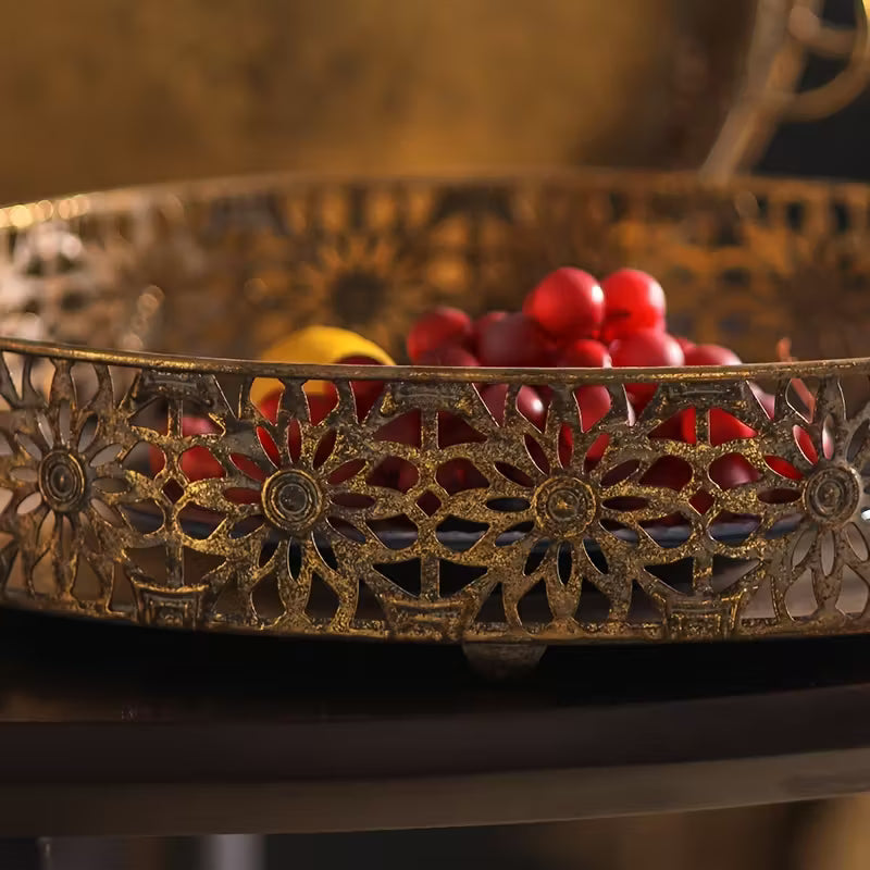 Vintage Bloom Metal Tray Set – Handcrafted Floral Serving Trio