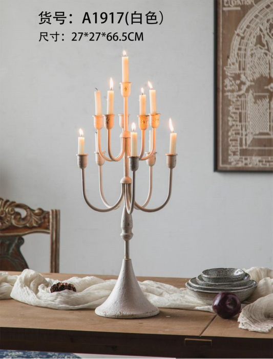 Rustic White Multi-Arm Candelabra – Vintage Candle Stand