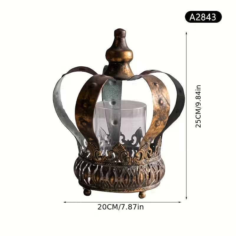 Rustic Crown Candle Holder – Vintage Royal Metal Lantern