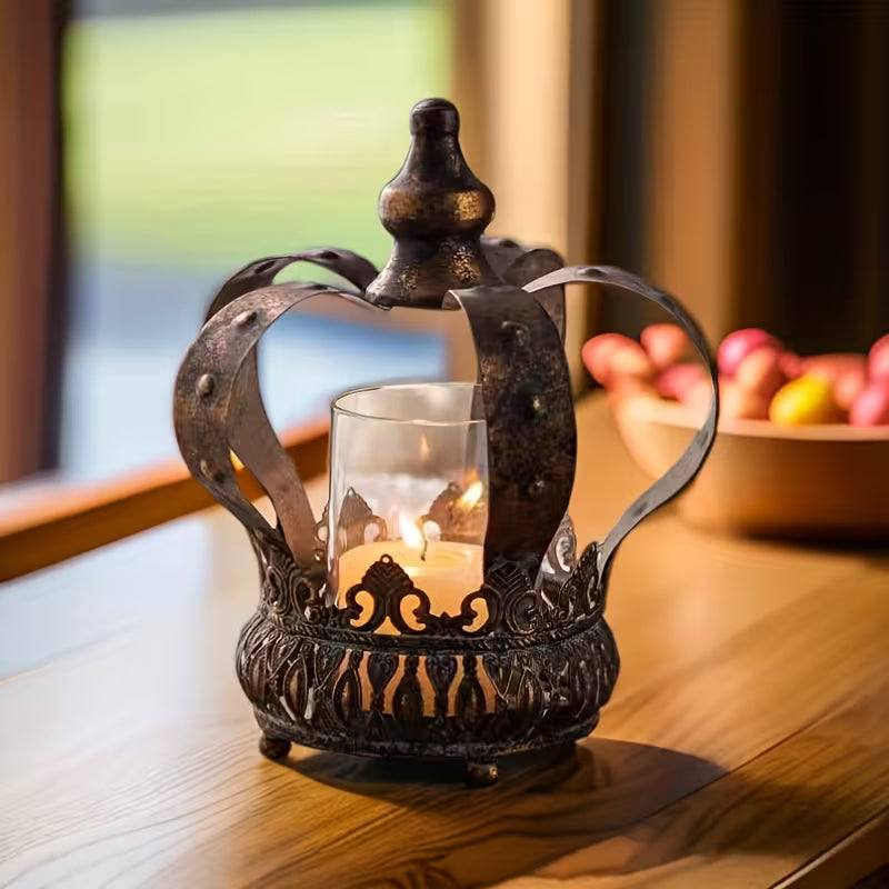 Rustic Crown Candle Holder – Vintage Royal Metal Lantern