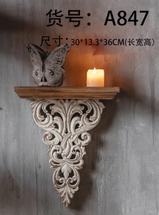 Vintage Carved Wall Shelf – Rustic Decorative Floating Console