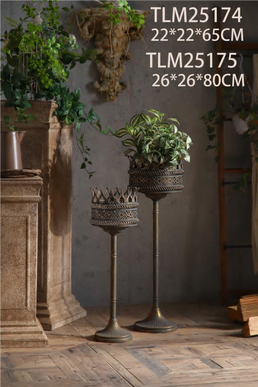 Verdant Crown Metal Planter Stands – Antique Rustic Pedestal Plant Holder