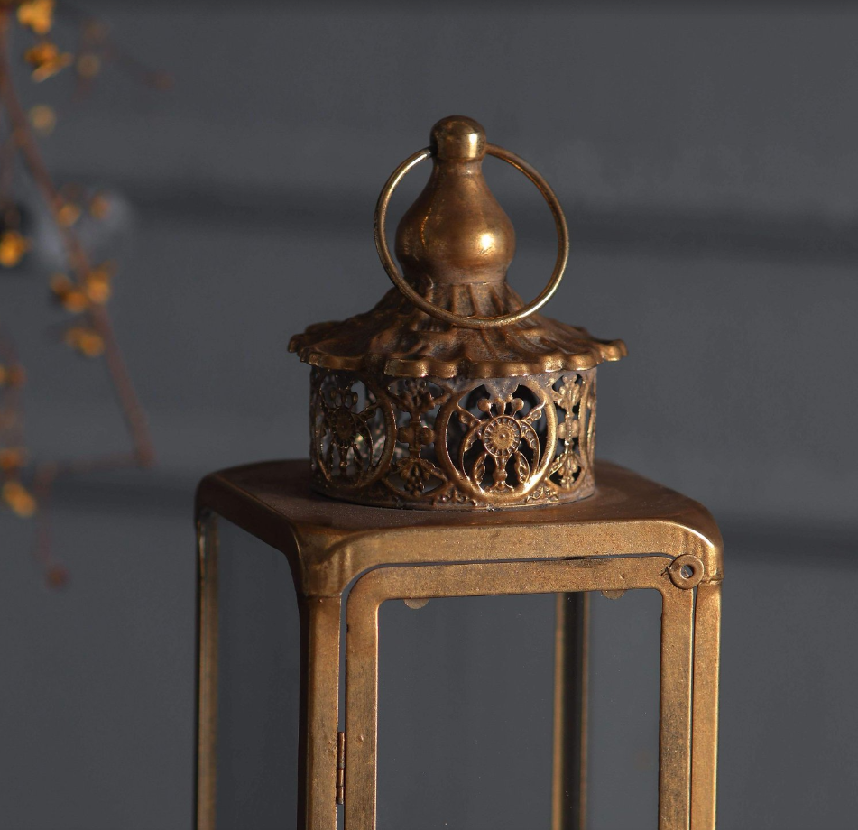 Aurevale Vintage Brass Glass Lantern Metal Candle Holder