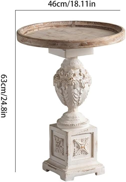 Vintage Pedestal Side Table – Rustic Carved Accent Table