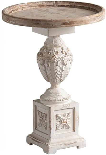 Vintage Pedestal Side Table – Rustic Carved Accent Table