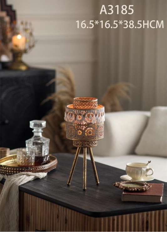 Rustic Metal Lantern Candle Holder – Vintage Tripod Light Decor