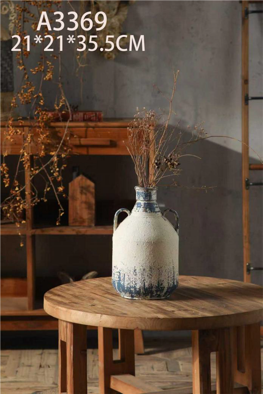 Vintage Distressed Metal Farmhouse Vase with Dual Handles – Rustic Floor Décor Accent