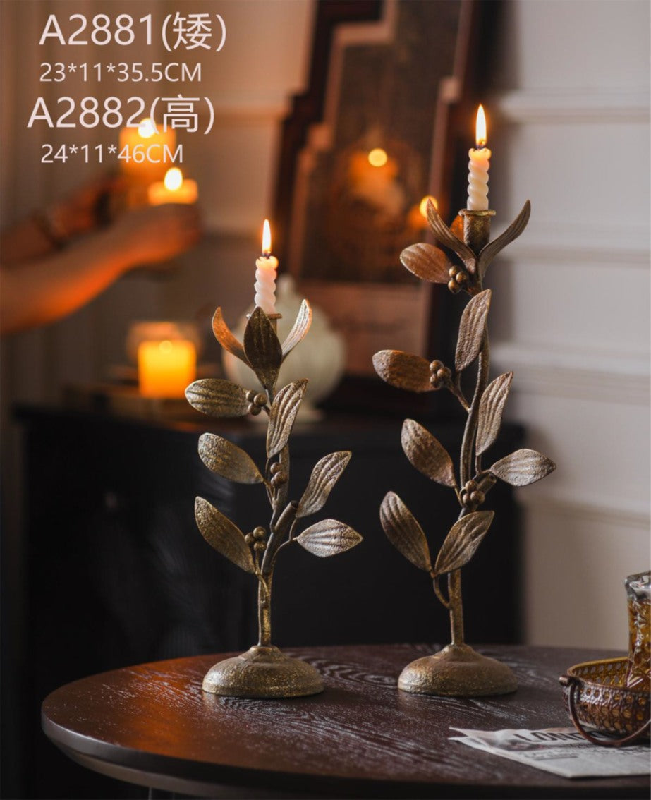 Rustic Gold Leaf Metal Candle Holder