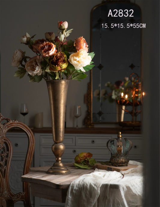 Valencia Tall Vase – Rustic Vintage Metal Statement Urn