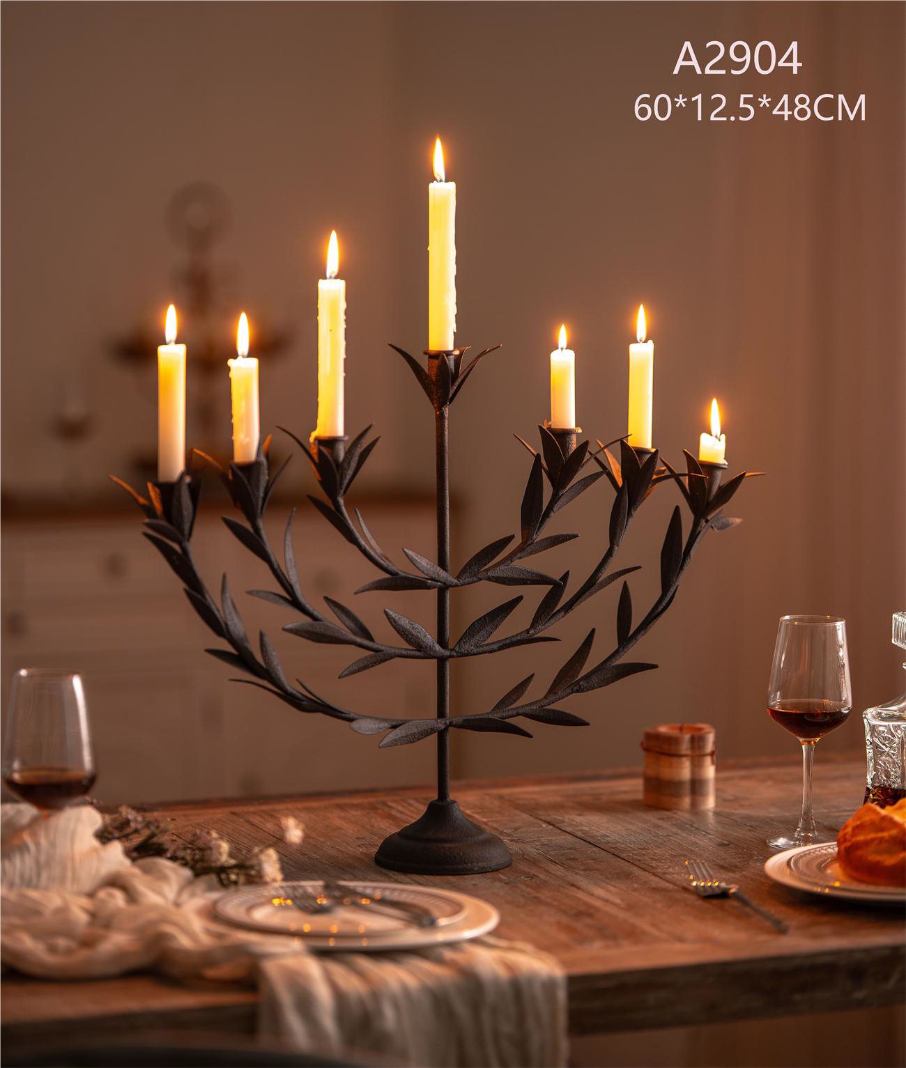 Rustic Leaf Branch Candelabra – 7 Arm Vintage Iron Candle Holder