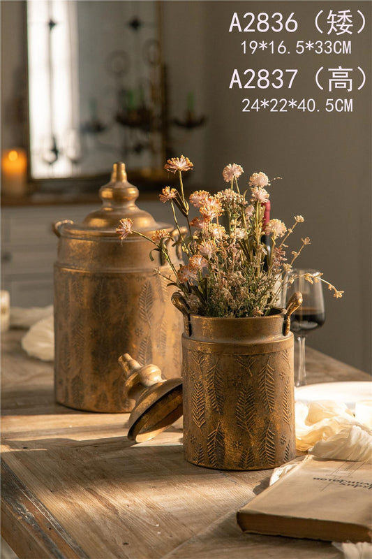 Sorrento Rustic Vase- Vintage Metal Floral Container