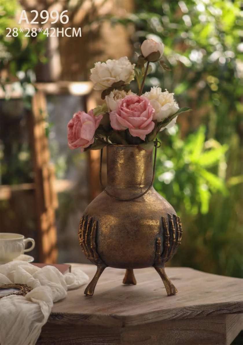 Orion Rustic Vase – Vintage Sculpted Metal Planter