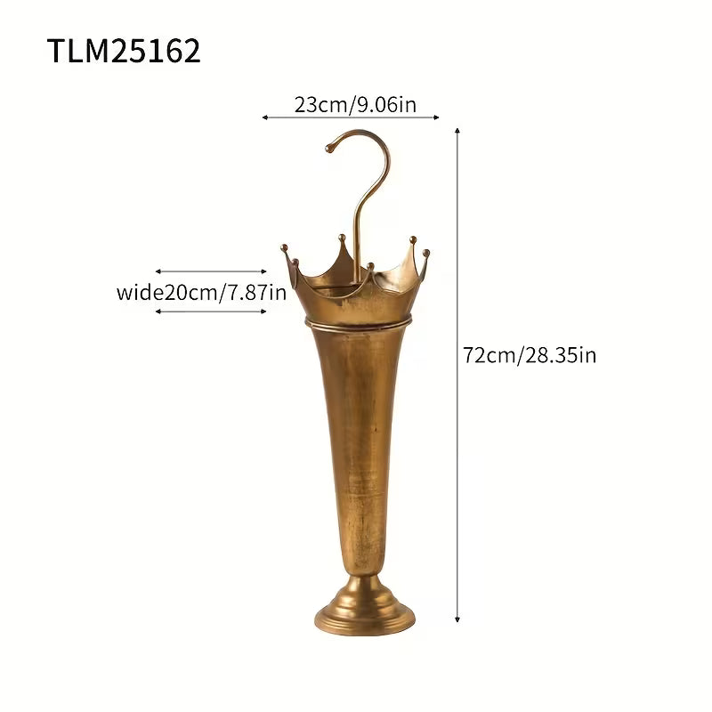 Rustic Vintage Umbrella Stand – Antique Metal Floor Holder with Crown Top