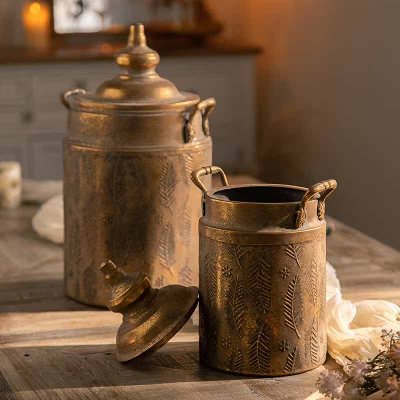 Sorrento Rustic Vase- Vintage Metal Floral Container