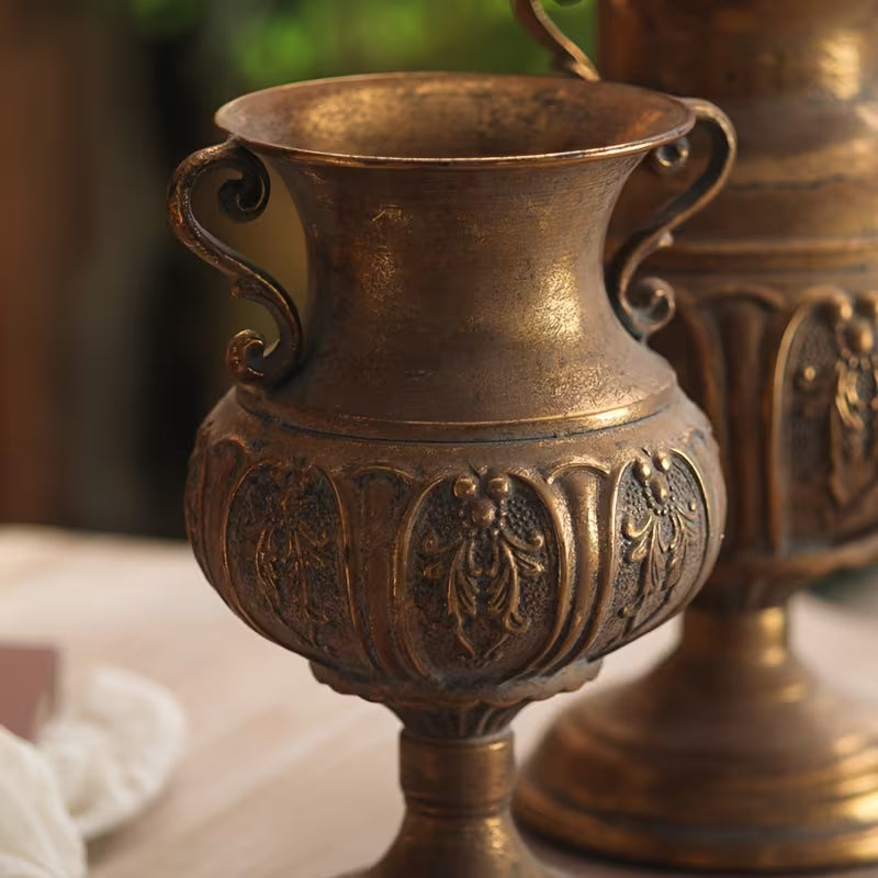 Rustic Vintage Metal Vase – Antique Floral Urn Planters