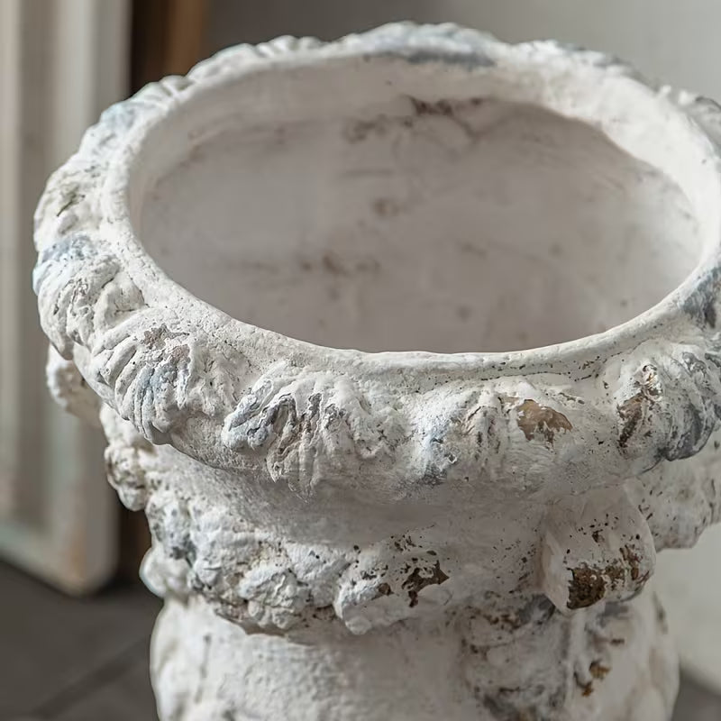 Antique White Classical Urn Planter – Vintage Pedestal Garden Vase