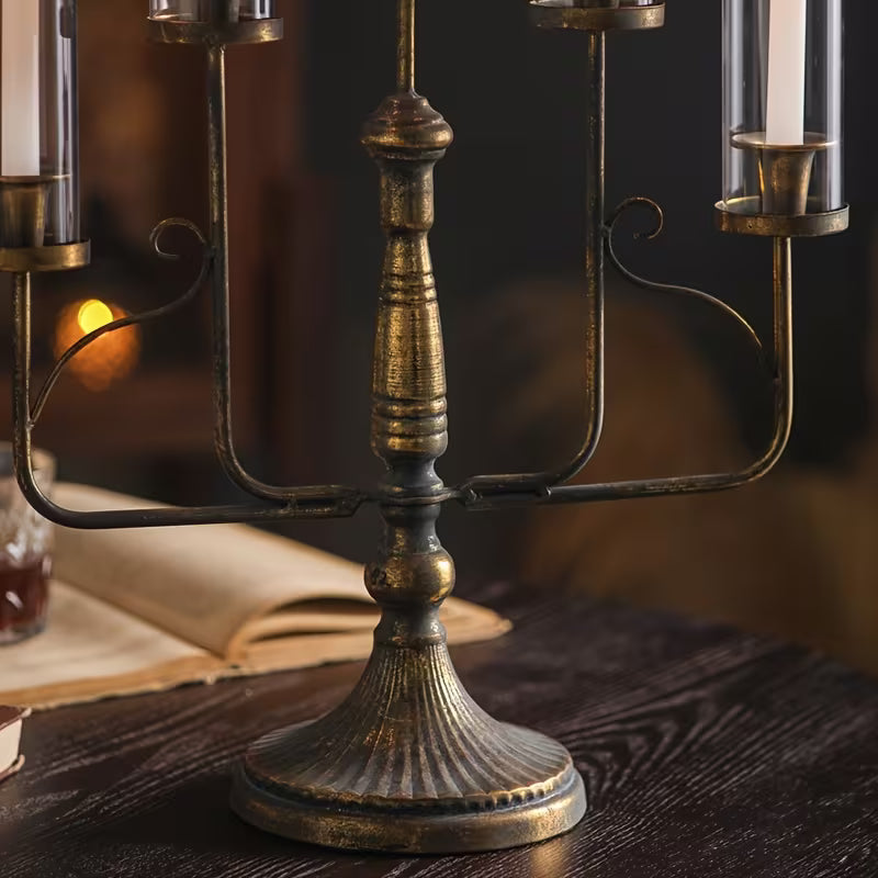 Rustic Black Leaf Candelabra – 7 Arm Vintage Candle Holder